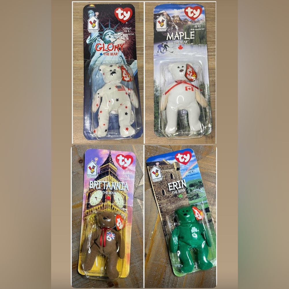 TY McDonalds Beanie Baby Erin,Maple,Britannia,Glory the Bear 1999‎ FULL SET OF 4
